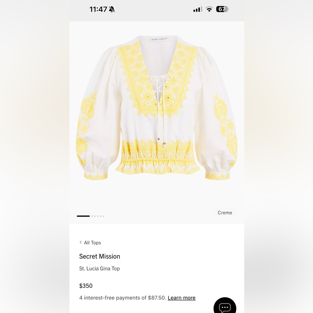 Secret Mission Gina blouse size S